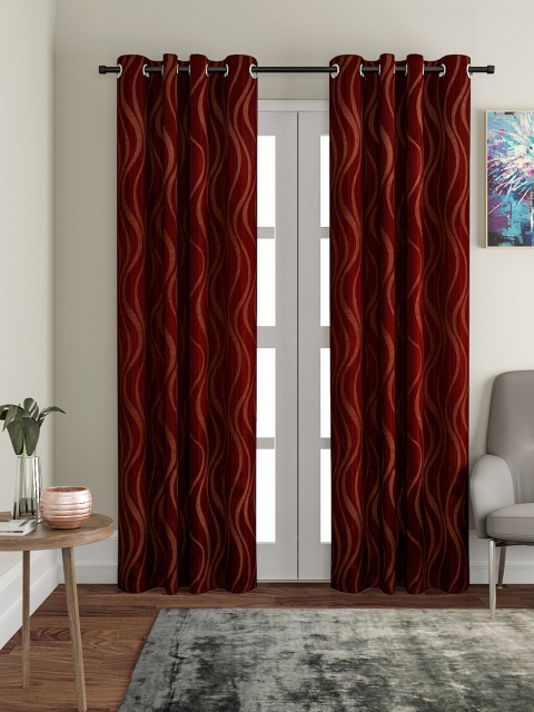 

VRINDA Red Set Of 2 Printed Blackout Door Curtains
