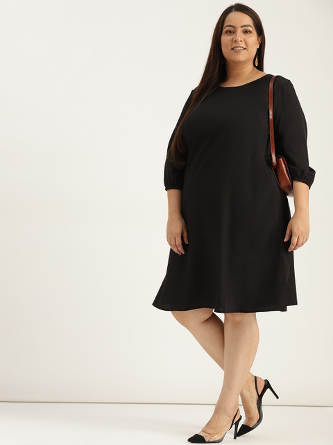 

Sztori Plus Size Women Solid Black Shift Dress