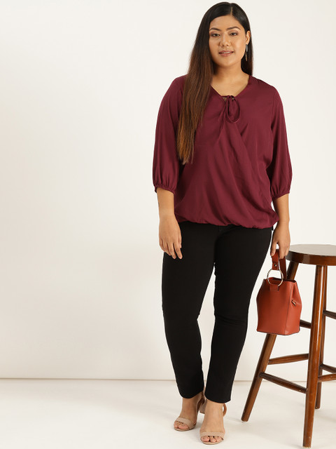 

Sztori Plus Size Women Maroon Solid Wrap Top