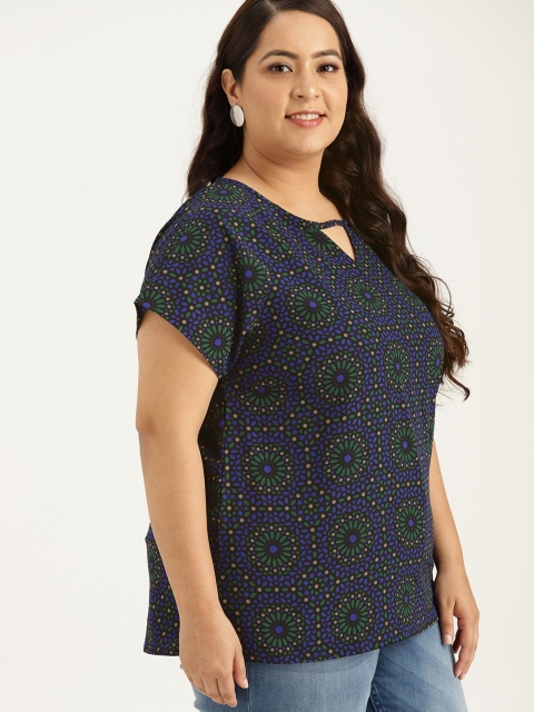 

Sztori Plus Size Women Blue Green Printed Top