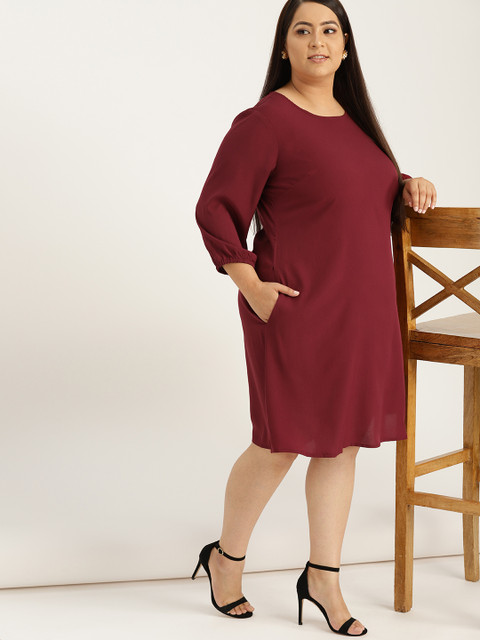 

Sztori Plus Size Women Maroon Solid Shift Dress