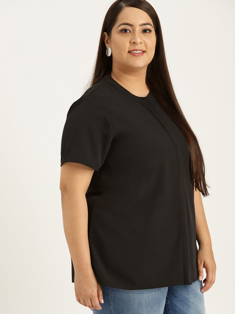 

Sztori Plus Size Women Black Solid Shirt Style Top