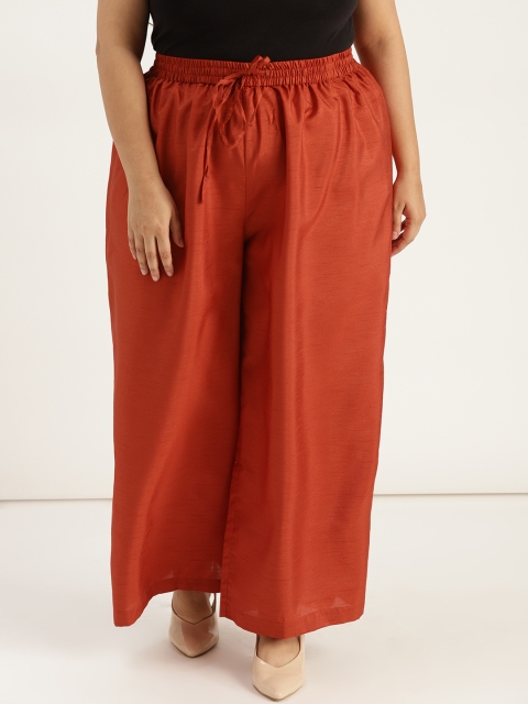 

Sztori Plus Size Women Rust Orange Solid Wide Leg Palazzos
