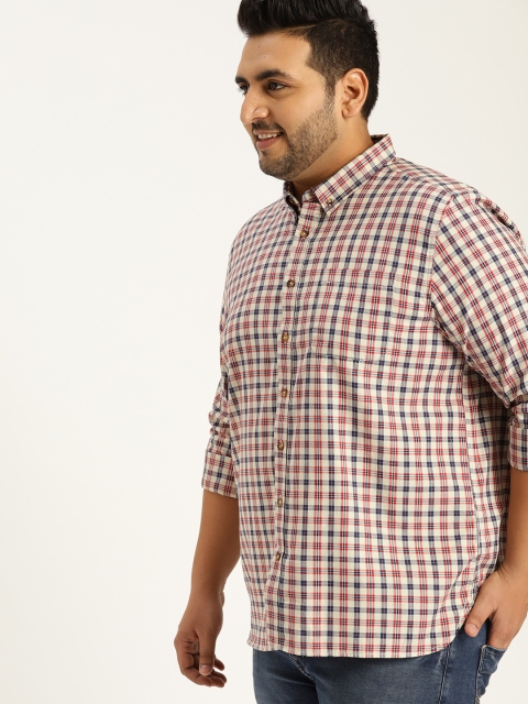 

Sztori Plus Size Men Beige Navy Blue Regular Fit Checked Casual Shirt