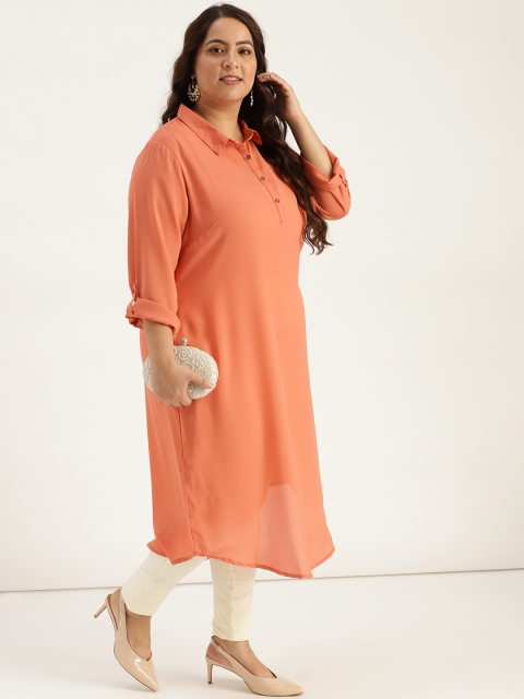 

Sztori Plus Size Women Peach-Coloured Solid Pathani Kurta