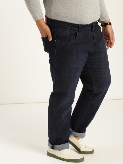 

Sztori Plus Size Men Navy Blue Slim Fit Mid-Rise Clean Look Stretchable Jeans
