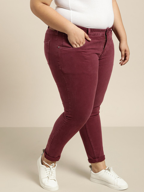 

Sztori Plus Size Women Maroon Skinny Fit Mid-Rise Clean Look Stretchable Jeans