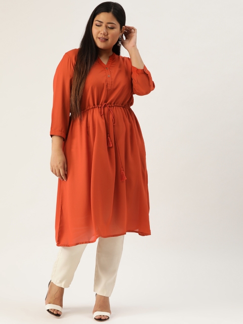 

Sztori Plus Size Women Rust Orange Solid A-Line Kurta