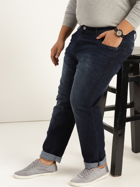

Sztori Plus Size Men Navy Blue Slim Fit Mid-Rise Clean Look Stretchable Jeans
