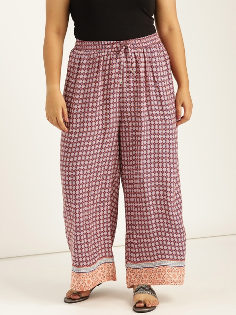 

Sztori Plus Size Women Rust Orange Blue Printed Wide Leg Palazzos