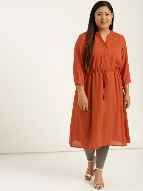 

Sztori Plus Size Women Rust Orange Solid Semi-Sheer A-Line Kurta