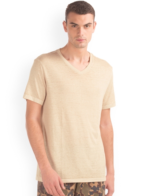 

GAP Men Beige Burnout V-Neck Tee