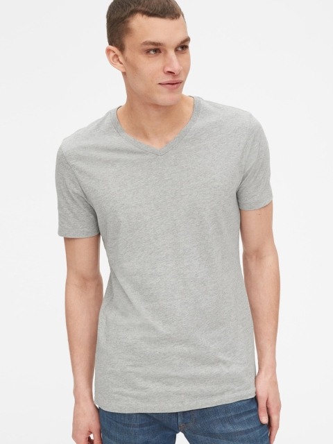 

GAP Men Grey Classic V Pure Cotton T-shirt