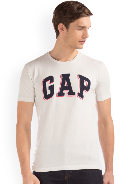 

GAP Men White Round Neck Appliqued T-Shirt