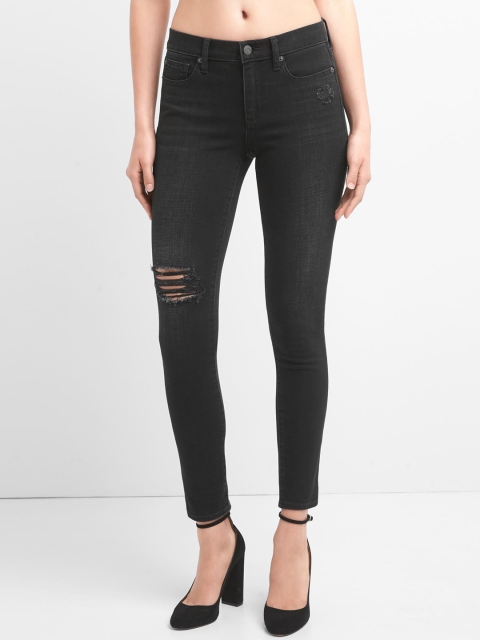 

GAP Women Black Mid Rise True Skinny Jeans In 360 Stretch