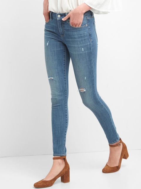 

GAP Women Blue Mid Rise Distressed 360 Stretch Jeans