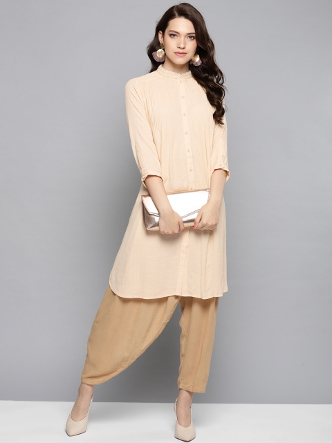 

Ritu Kumar Women Cream-Coloured Solid A-Line Kurta