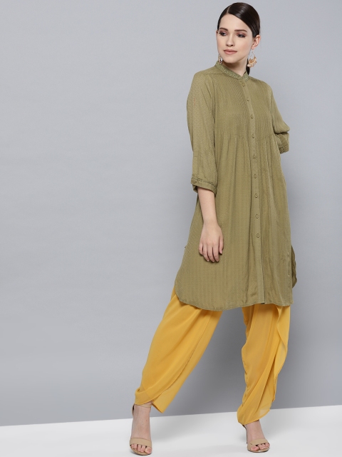 

Ritu Kumar Women Olive Green Woven Design A-Line Kurta