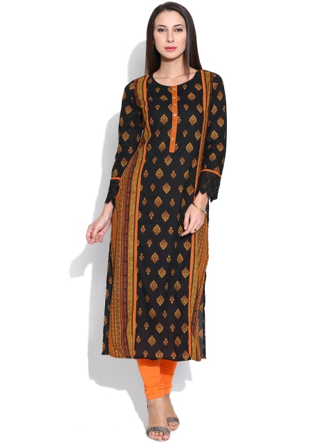 

Vishudh Black & Orange Printed Kurta