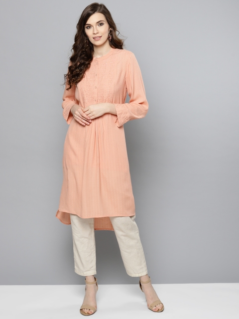 

Ritu Kumar Women Peach-Coloured Woven Design A-Line Kurta