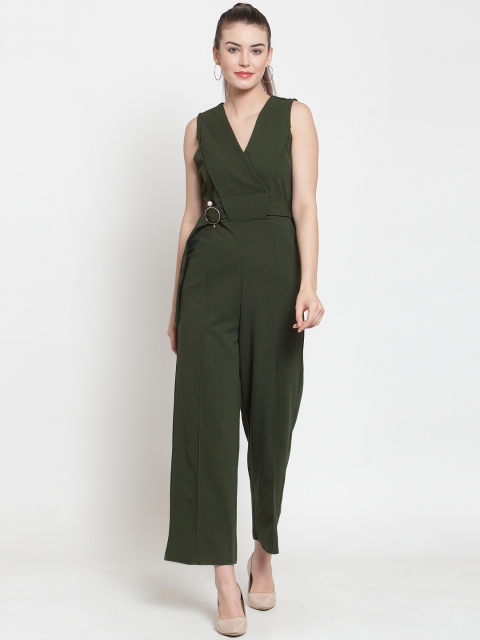 

Everlush Women Olive Green Solid Smart Casual Basic Jumpsuit