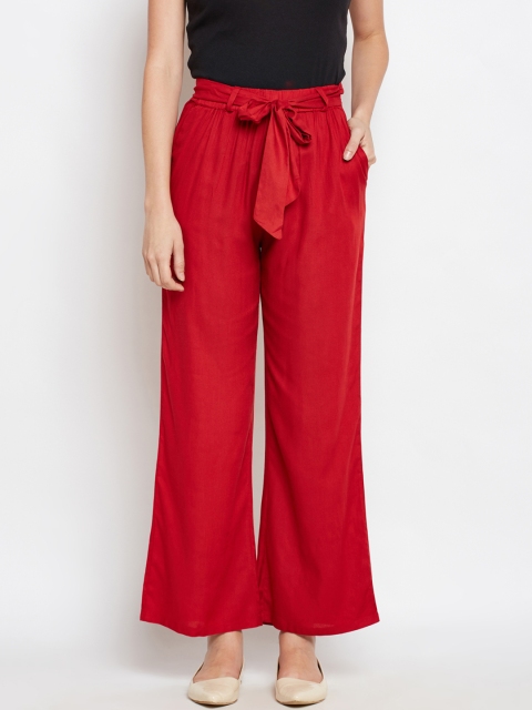 

Oxolloxo Women Red Relaxed Regular Fit Solid Parallel Trousers