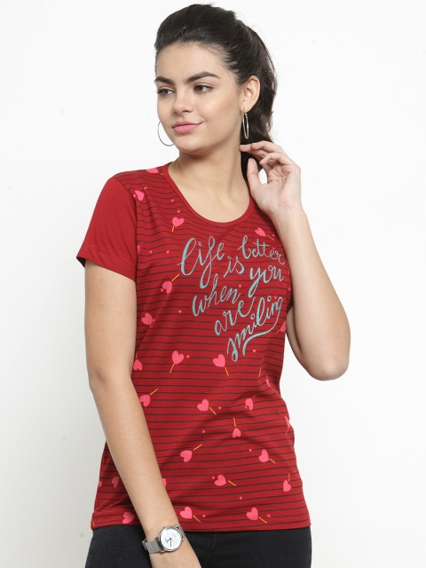 

WILD WEST Women Red Printed Round Neck T-shirt