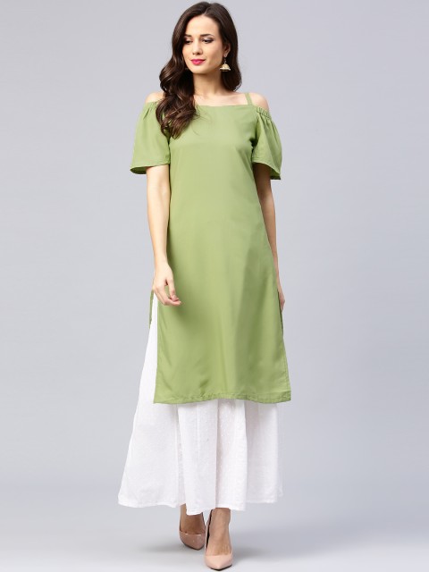 

AKS Women Green Solid Straight Kurta