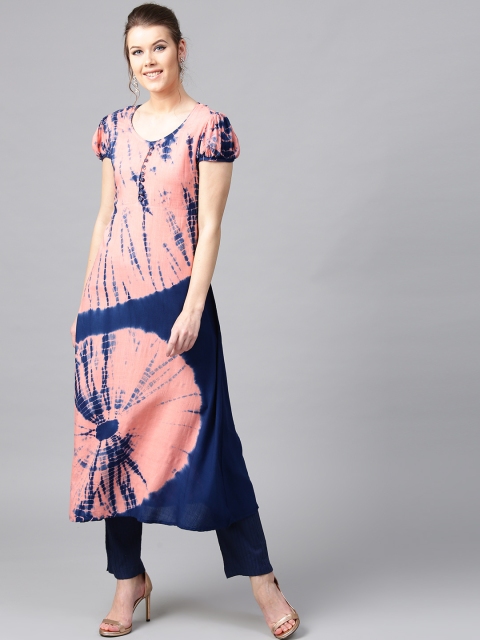 

AKS Women Pink & Navy Blue Dyed A-Line Kurta
