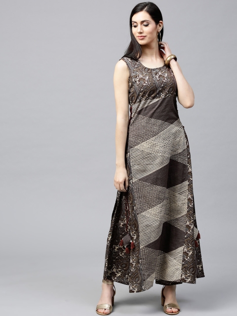 

AKS Women Grey & Off-White Printed A-Line Kurta