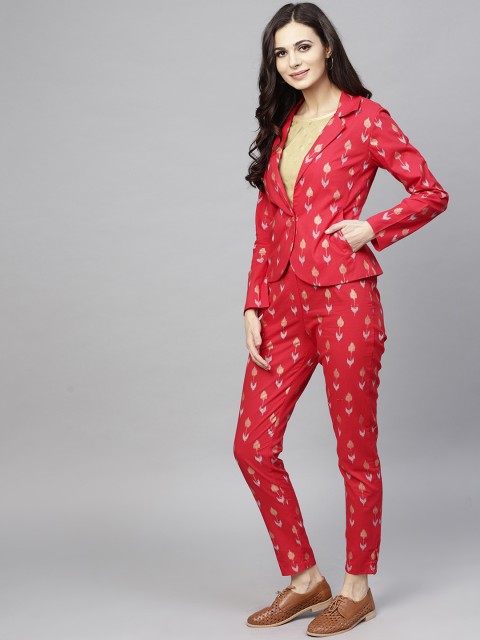 

AKS Women Red Printed Coat with Trousers