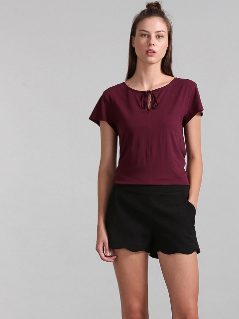 

GAP Women Burgundy Short Sleeve Tie-Up Top