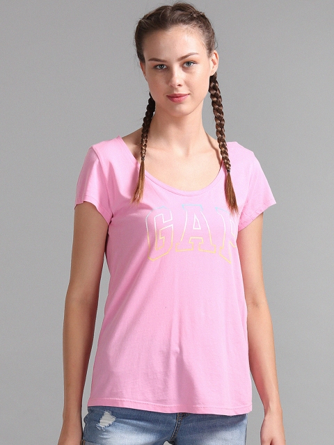 

GAP Women Pink Logo Print Short Sleeve T-Shirt