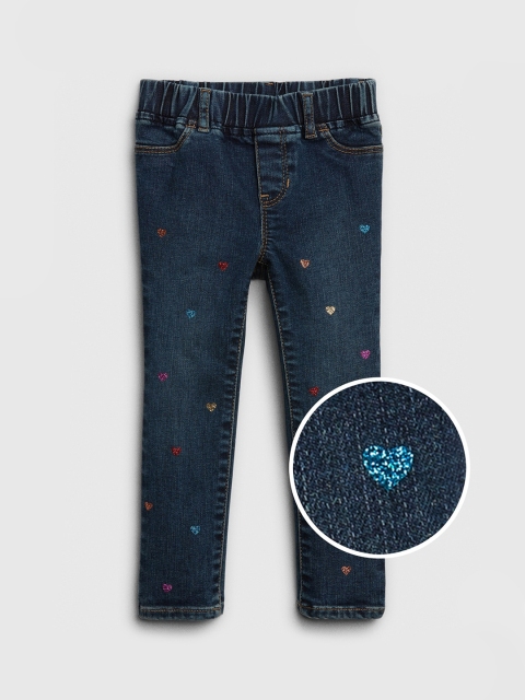 

GAP Girls Blue Superdenim Glitter Heart Jeggings With Fantastiflex, Navy blue