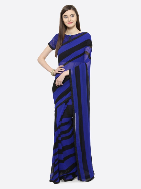 

Shaily Blue & Black Pure Georgette Striped Saree