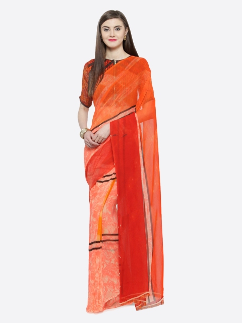 

Shaily Peach-Coloured & Orange Pure Georgette Printed Saree