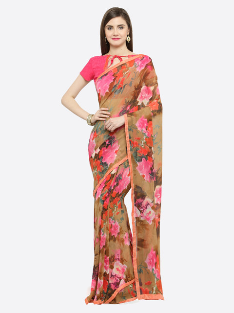 

Shaily Brown & Pink Pure Georgette Printed Saree