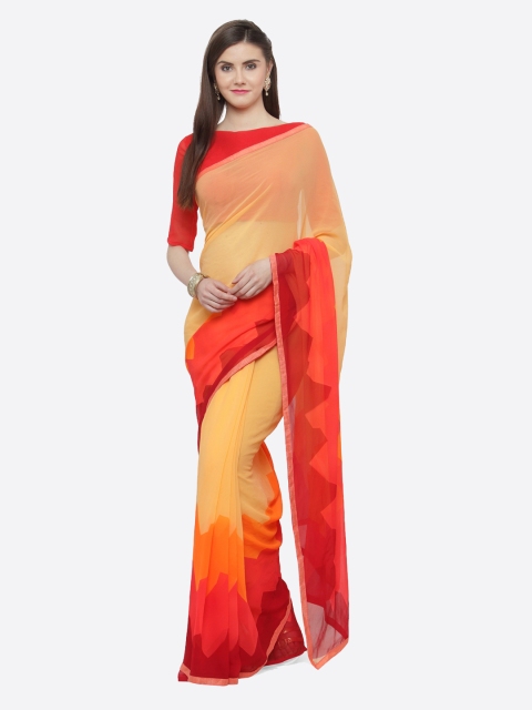

Shaily Women Orange & Red Pure Georgette Colourblocked Saree
