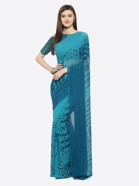 

Shaily Teal Printed Pure Georgette Saree