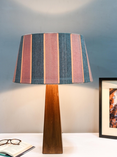 

Grated Ginger Brown & Blue Striped Handcrafted Table Top Lamp with Shade