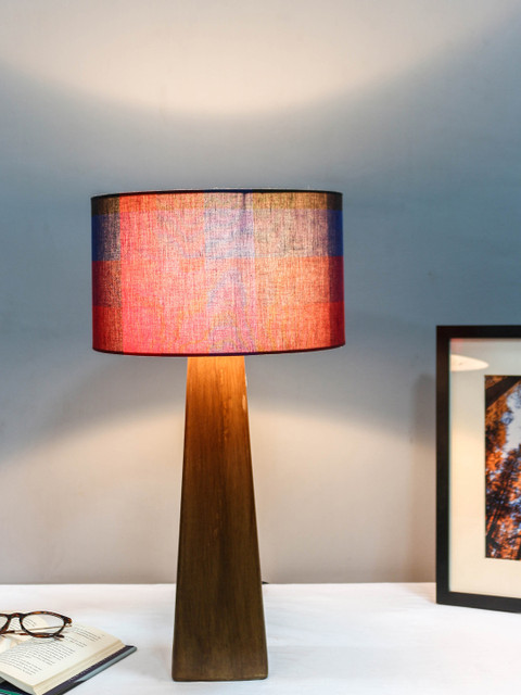 

Grated Ginger Brown & Blue Checked Handcrafted Table Top Lamp with Shade