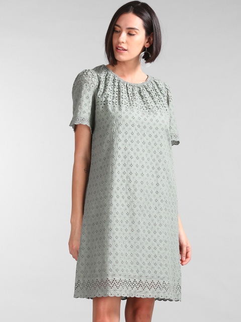 

GAP Women Olive Green Self Designed A-Line Dress