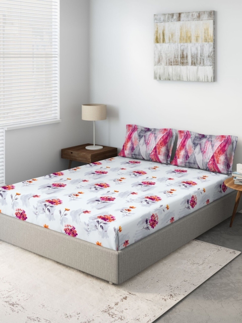 

DDecor Pink & White Floral 140 TC Cotton 1 Queen Bedsheet with 2 Pillow Covers