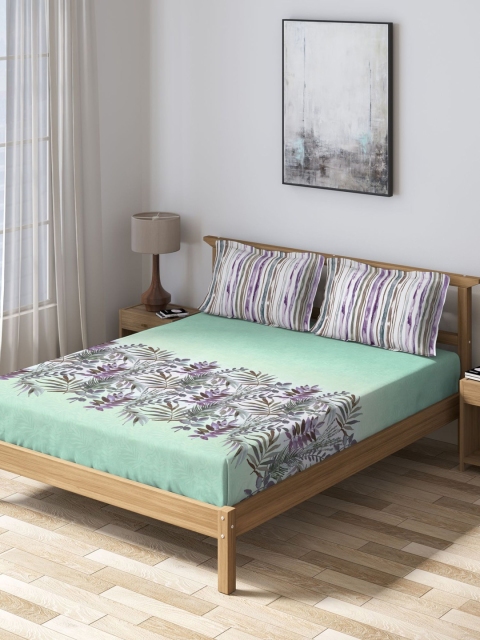 

DDecor Green & Purple Floral 150 TC Cotton 1 King Bedsheet with 2 Pillow Covers