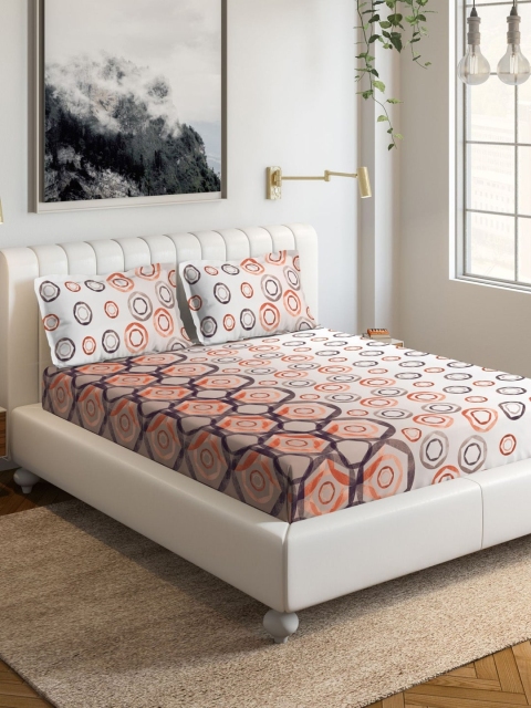 

DDecor Brown & White Geometric 150 TC Cotton 1 King Bedsheet with 2 Pillow Covers