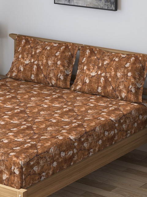 

DDecor Brown Floral 150 TC Cotton 1 King Bedsheet with 2 Pillow Covers