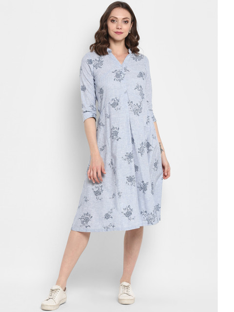 

MIAMINX Women Blue Printed A-Line Dress