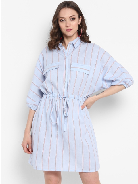 

MIAMINX Women Blue Striped Shirt Dress