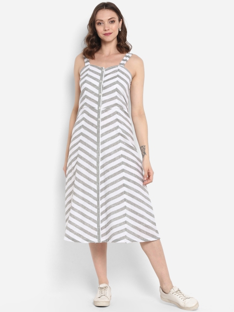 

MIAMINX Women White Striped A-Line Dress