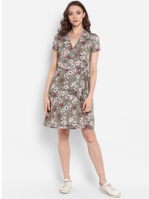 

MIAMINX Women Green Printed Wrap Dress